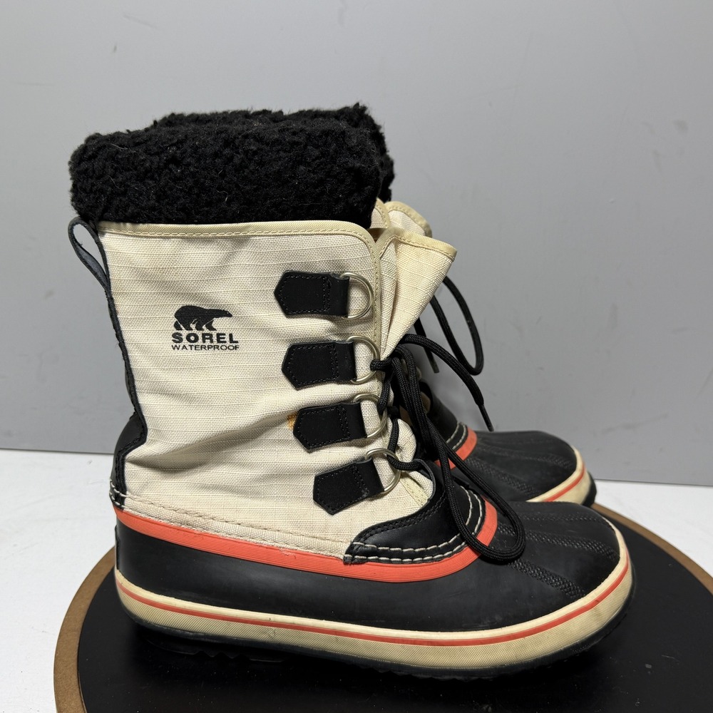 Sorel Winter Carnival Women Size 8 Waterproof Snow Boot Cream Black Insulated